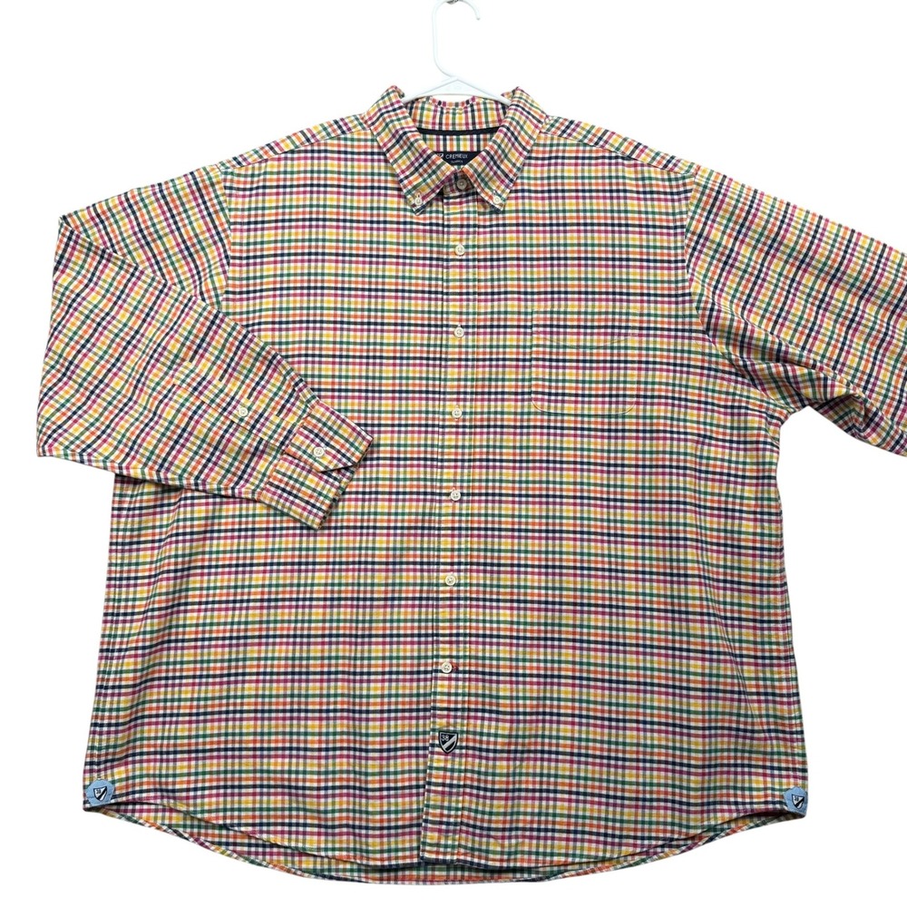 Cremieux Button Down Shirt Mens XXL Multi Color Rainbow Check Tattersall Cotton